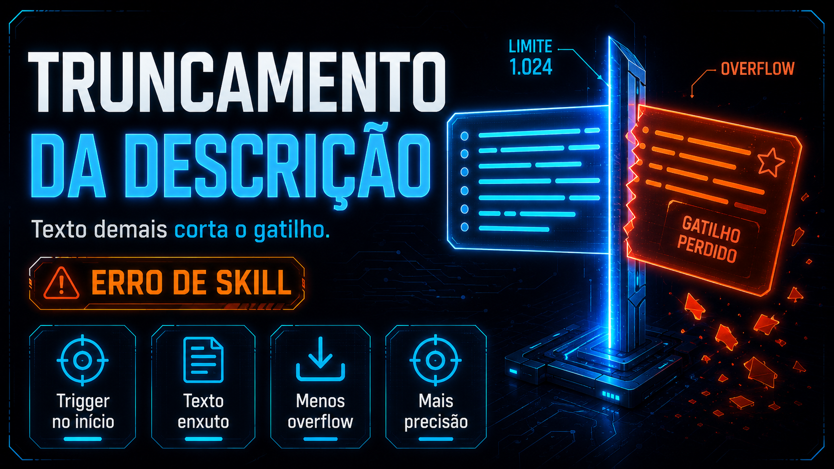 Ilustração do truncamento da descrição de skills no Claude Code